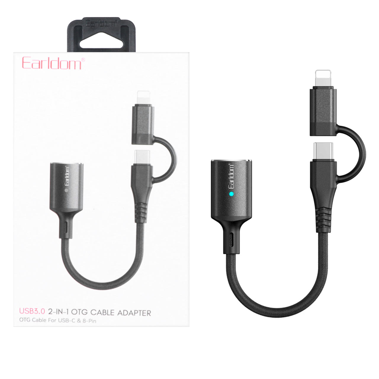 تبدیل Earldom OTG Type-C & Lightning TO USB3.0 مدل OT109CL - مشکی